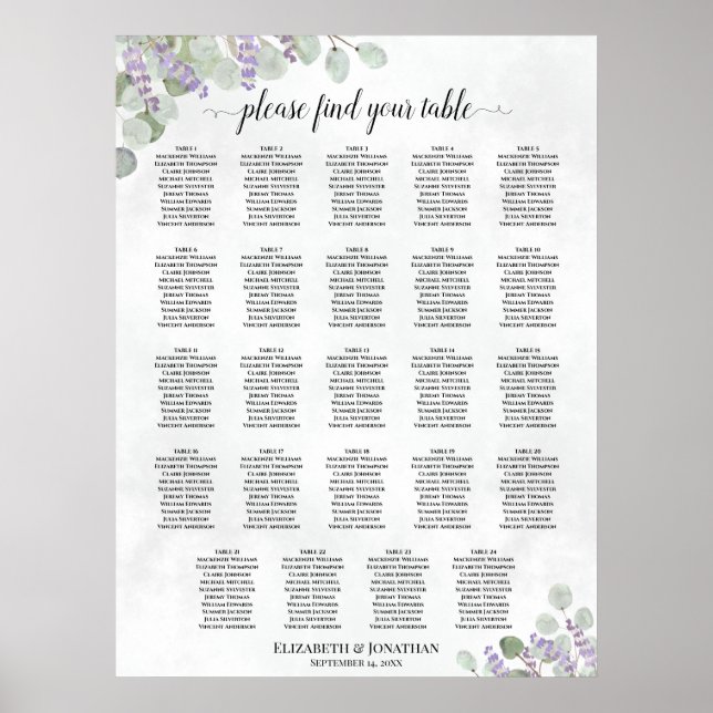 24 Sätesdiagram för Bord Eucalyptus Lavender Bröll Poster (Framsidan)