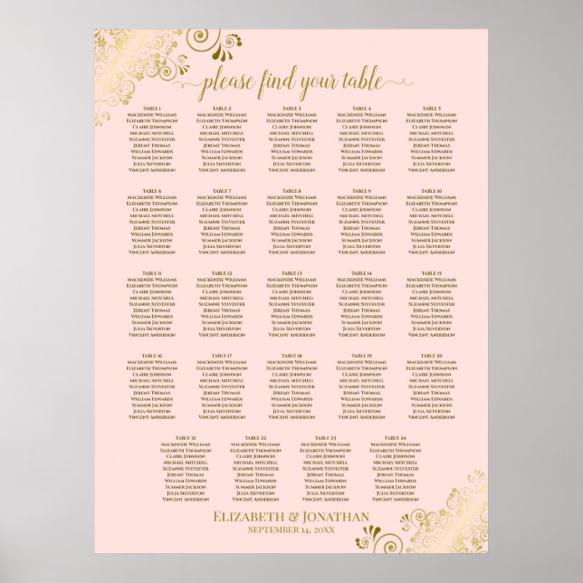 24  sätesdiagram för Bord och Rosa och Bröllop Poster (Framsidan)