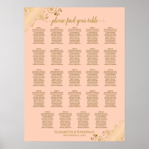 24 sätesdiagram för korallpersikor och Guld Bröllo Poster