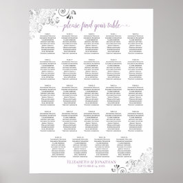 24 sittdiagram för vit lavender Chic Bröllop Poster
