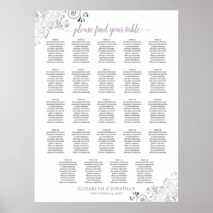 24 sittdiagram för vit lavender Chic Bröllop Poster