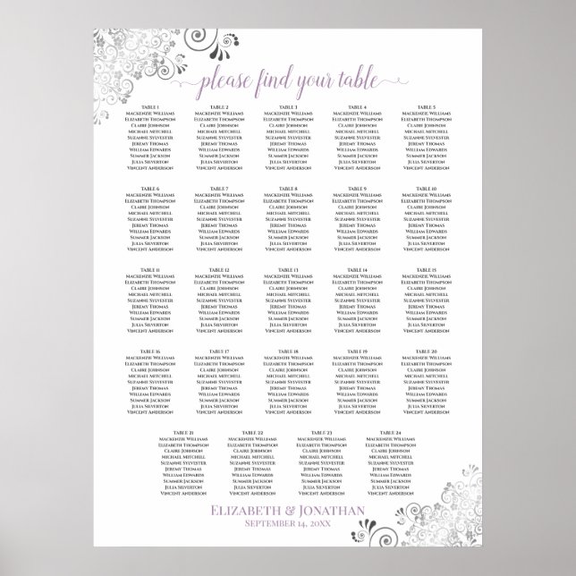 24 sittdiagram för vit lavender Chic Bröllop Poster (Framsidan)