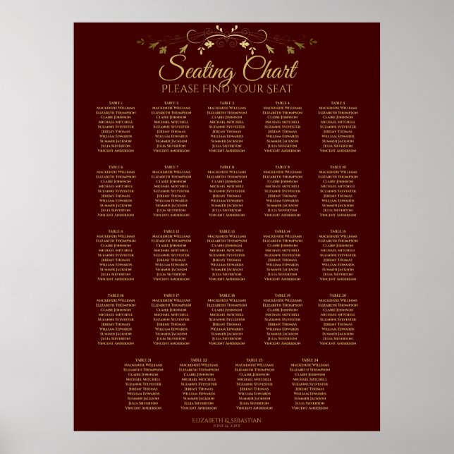 24 sittdiagram över Bord Guld och Auburn Brown Brö Poster (Framsidan)