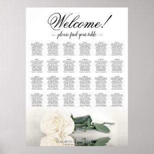 24 sittplatsplan Bord Vit ros Elegant bröllop Poster