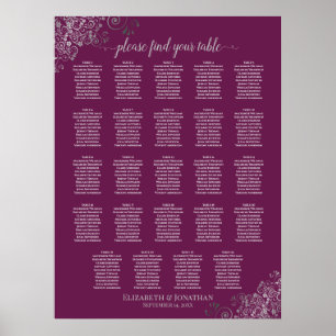 24 sittplatsplan för Bord Silver & Cassis Bröllop Poster