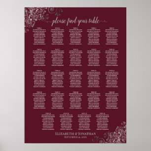 24 sittplatsplan för Bord Silver och Burgundy Bröl Poster