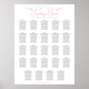 24 sittplatsplan för Rosa och Grått Bröllop Poster