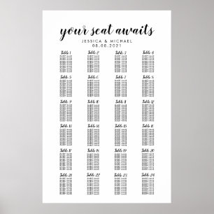 24 Stort Bröllop-gästdiagram för stora Bord Poster