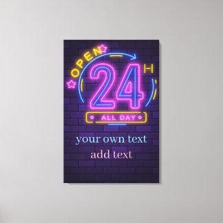 24 timmar öppen neon-teckenmall canvastryck