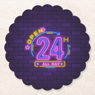 24 timmar öppen neon-teckenmall underlägg papper