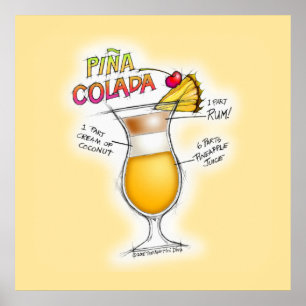 24-tums X 24-tums POSTER - PINA COLADA RECIPE COCK
