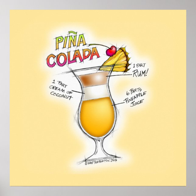24-tums X 24-tums POSTER - PINA COLADA RECIPE COCK (Framsidan)