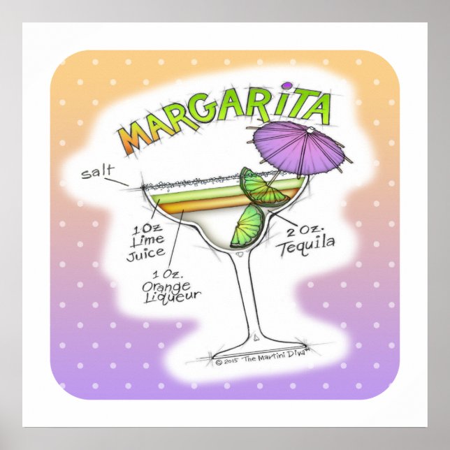 24" X 24" POSTER - MARGARITA RECEPT KOCKTAIL KONST (Framsidan)