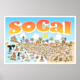 24X16 Poster i södra Kalifornien Tecknad Karta