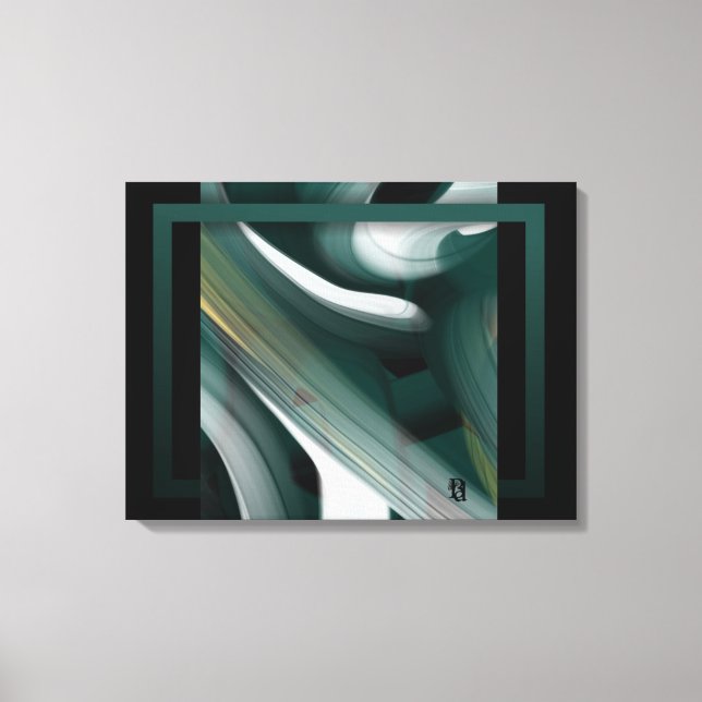 24x18" Trend Abstrakt Konst Canvas Svart Vitt Grön (Framsida)