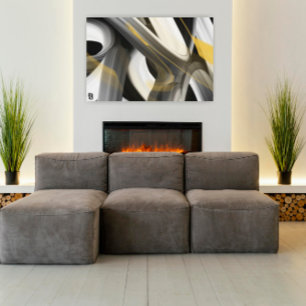 24x18" Trend Abstrakt Konstduk Svart Vitt Guld Canvastryck