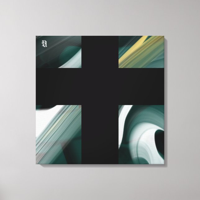 24x24" Trend Abstrakt Konst Canvas Svart Vitt Grön (Framsida)