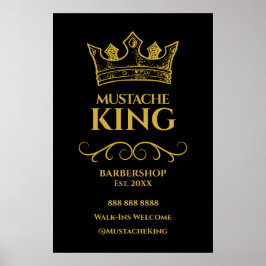 24x36 Guld Krona Mustache Barbershop-skylt Poster