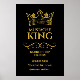 24x36 Guld Krona Mustache Barbershop-skylt Poster