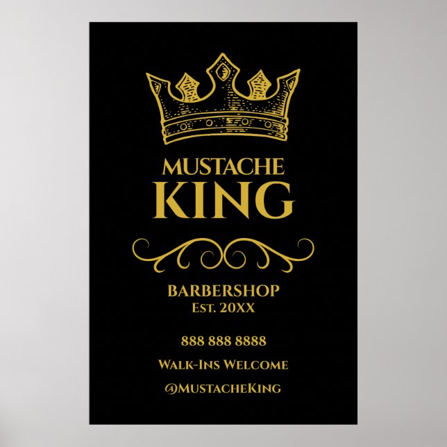 24x36 Guld Krona Mustache Barbershop-skylt Poster (Framsidan)