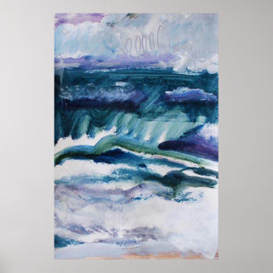 24x36 Poster Sjölandskap, persika, oceanfärg