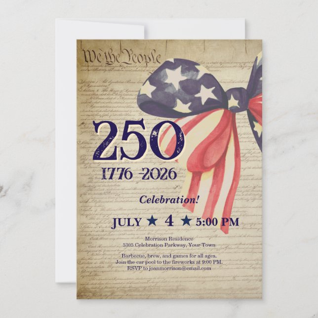 250 4:e juli Patriotiska USA Konstitutionspartiet Inbjudningar (Framsida)