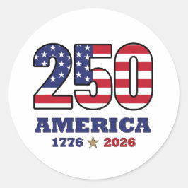 250 Amerika Patriotisk Flaggdesign | 1776 2026  Runt Klistermärke