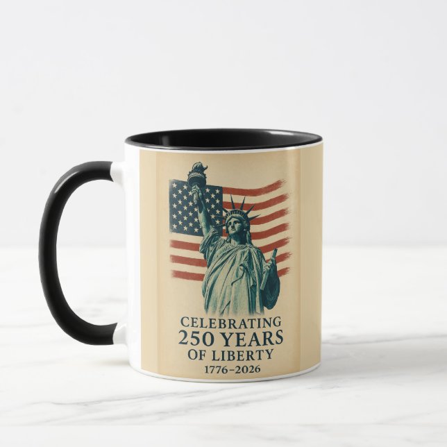 250 Anniversary Statue of Liberty Over Flag Mugg (Vänster)