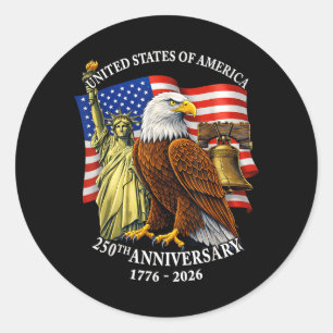 250 år 1776-2026 250-årsjubileum Eagle Liberty Runt Klistermärke
