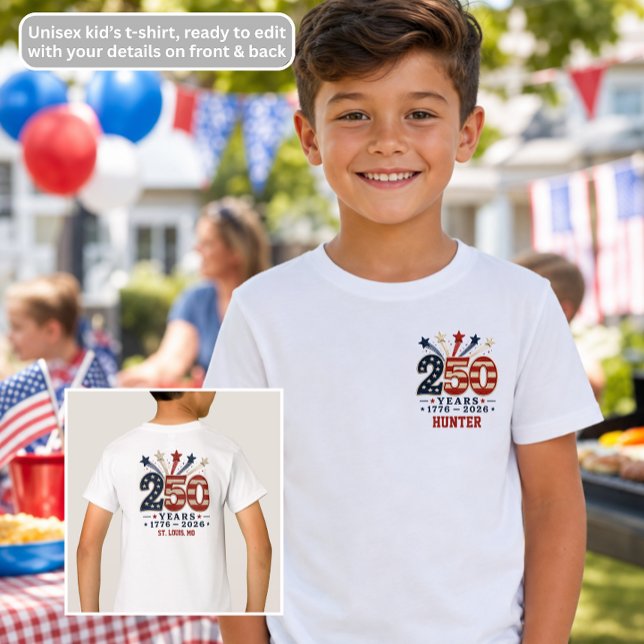 250 år 1776-2026 Barn T-Shirt Självständighetsdage (Skapare uppladdad)