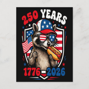 250 år 1776 2026 patriotisk tvättbjörn usa oberoen helg vykort