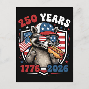 250 år 1776 2026 patriotisk tvättbjörn usa självst helg vykort