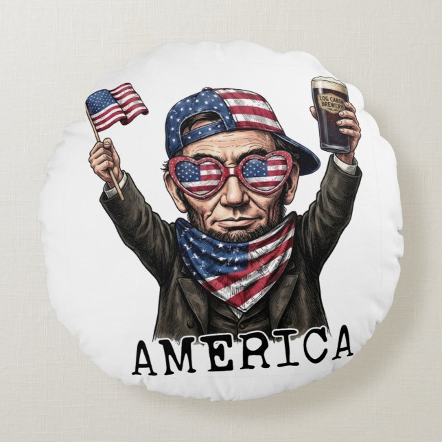 250 år Amerika jubileum 1776 Lincoln Abe Rund Kudde (Framsidan)