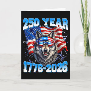 250 år amerikansk 1776 2026 250:e Wolf Patriotisk Kort