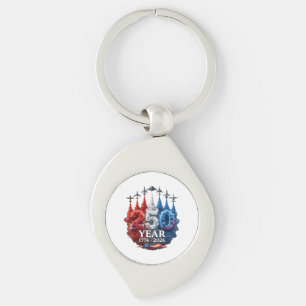 250 år amerikansk 250-årsjubileum USA patriotisk 4 Swirl Silverfärgad Nyckelring