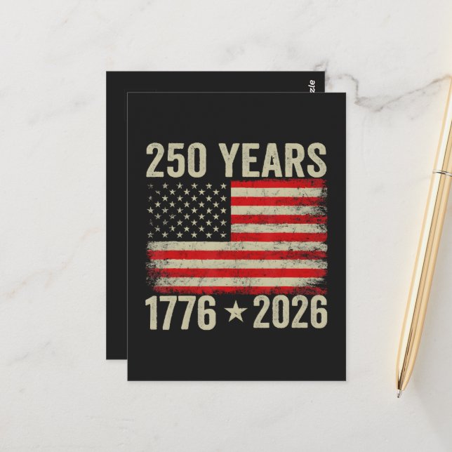250 år amerikansk flagga 1776-2026 vykort (Fram/Back In Situ)
