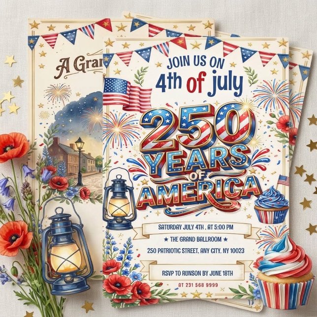 250 år av Amerika 4:e juli-fest Invitation Inbjudningar (Skapare uppladdad)