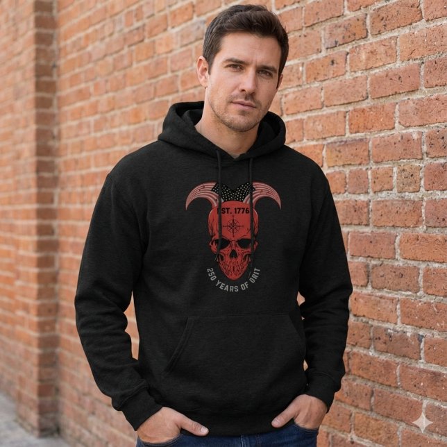 250 år av amerikansk Grit Röd Skalle Hoodie (Skapare uppladdad)