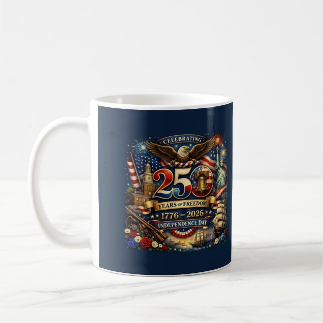 250 år av frihet – 1776–2026 Självständighetsdagen Kaffemugg (Vänster)