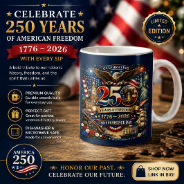 250 år av frihet – 1776–2026 Självständighetsdagen Kaffemugg
