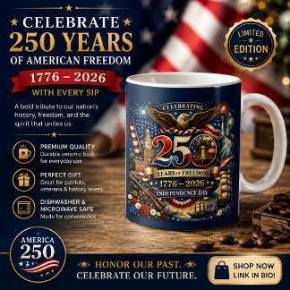 250 år av frihet – 1776–2026 Självständighetsdagen Kaffemugg