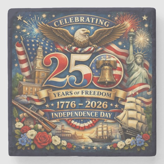 250 år av frihet (1776–2026) stenunderlägg (Framsidan)