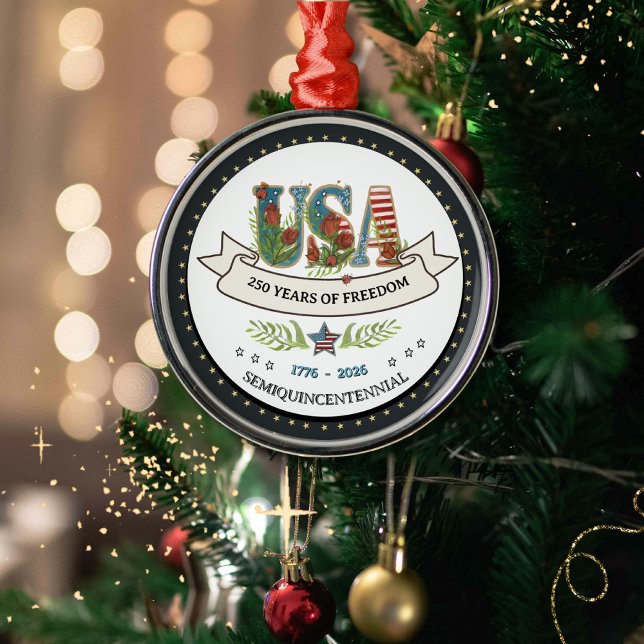 250 år av frihet Botanisk USA Silver  Julgransprydnad Metall (250 Years of Freedom Botanical USA Silver Metal Ornament)