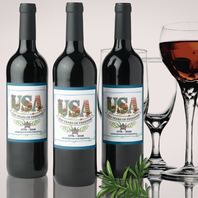 250 år av frihet Elegant vinflaska med botanisk de Etikett (250 Years of Freedom Elegant Botanical Wine Bottle Wine Label)