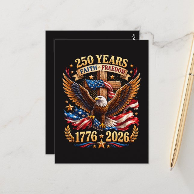 250 år av frihet för tro Patriotisk örn Vykort (Fram/Back In Situ)