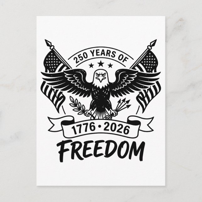 250 År Av Frihet T-Shirt 4:e Juli Vykort (Framsida)