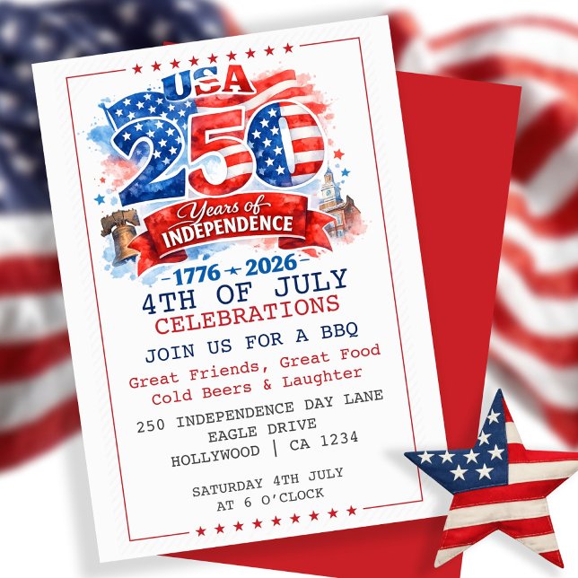 250 år av självständighet 4:e juli-fest inbjudningar (250 Years of Independence 4th of July Party Invitation
by Ricaso. Special anniversary addition.)