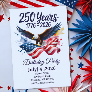 250 år Eagle Akvarell Amerikansk Flagga 1776 2026 Inbjudningar