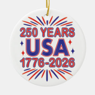 250 år Förenta staterna   1776-2026 Semiquincenten Julgransprydnad Keramik