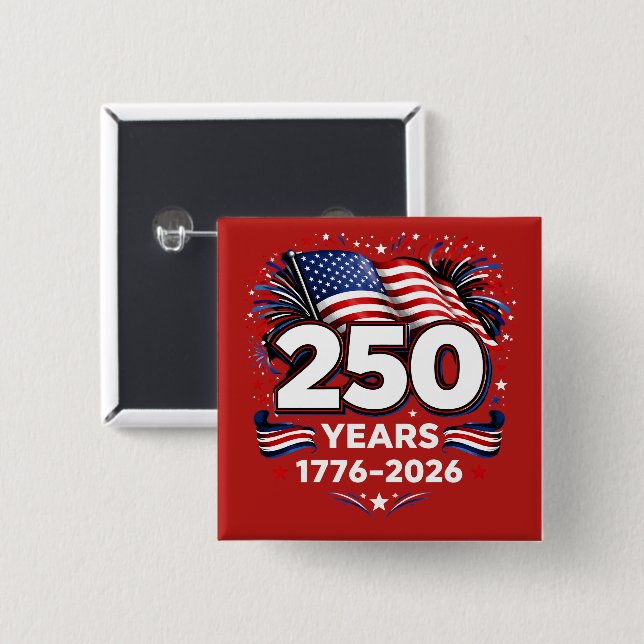 250 År Oberoende Patriotiska Fyrverkerier Röda Knapp (Framsida & baksida)